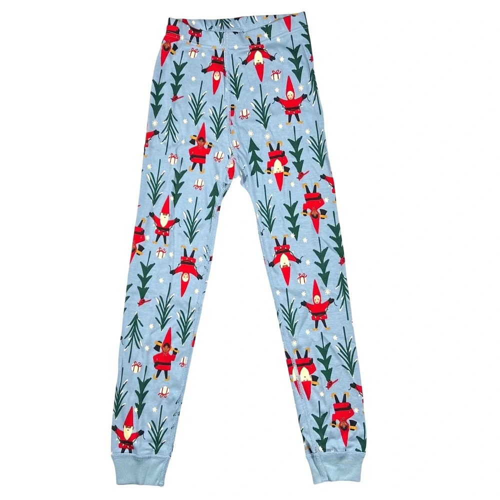 Hanna Andersson Holiday Harvest Gnomes Pajamas Set Blue Organic Cotton Kids 6-7